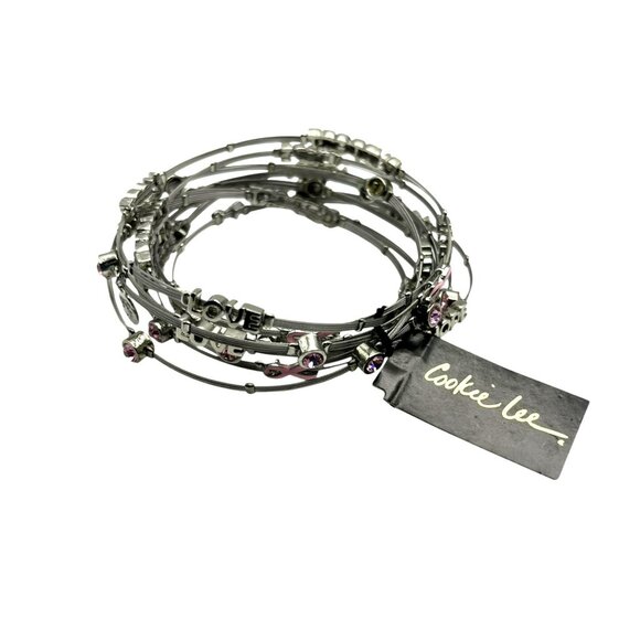 Cookie Lee Bracelet Set Bangle Breast Cancer Awareness Silver Tone HOPE LOVE NEW - Picture 8 of 8